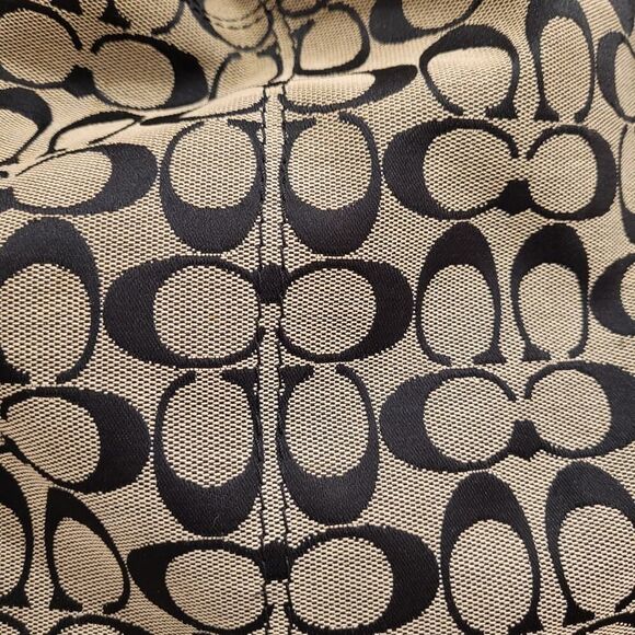 Coach Penelope Hobo Shoulder Bag Signature C Tan Trim Canvas Black Leather Flaws - Picture 3 of 16